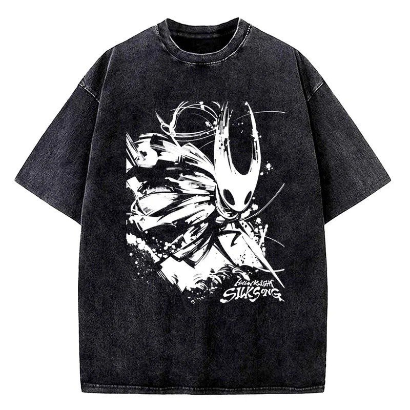 Hot Hollow Knight Vintage Washed T Shirts Men Women Clothing Casual Short Sleeve T-shirts Male High Quality Cotton Tee S