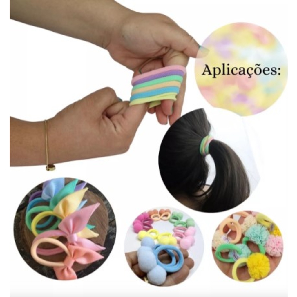 Kit Elásticos de Cabelo Xuxinha Colorida e Preto c/ 72 Peças