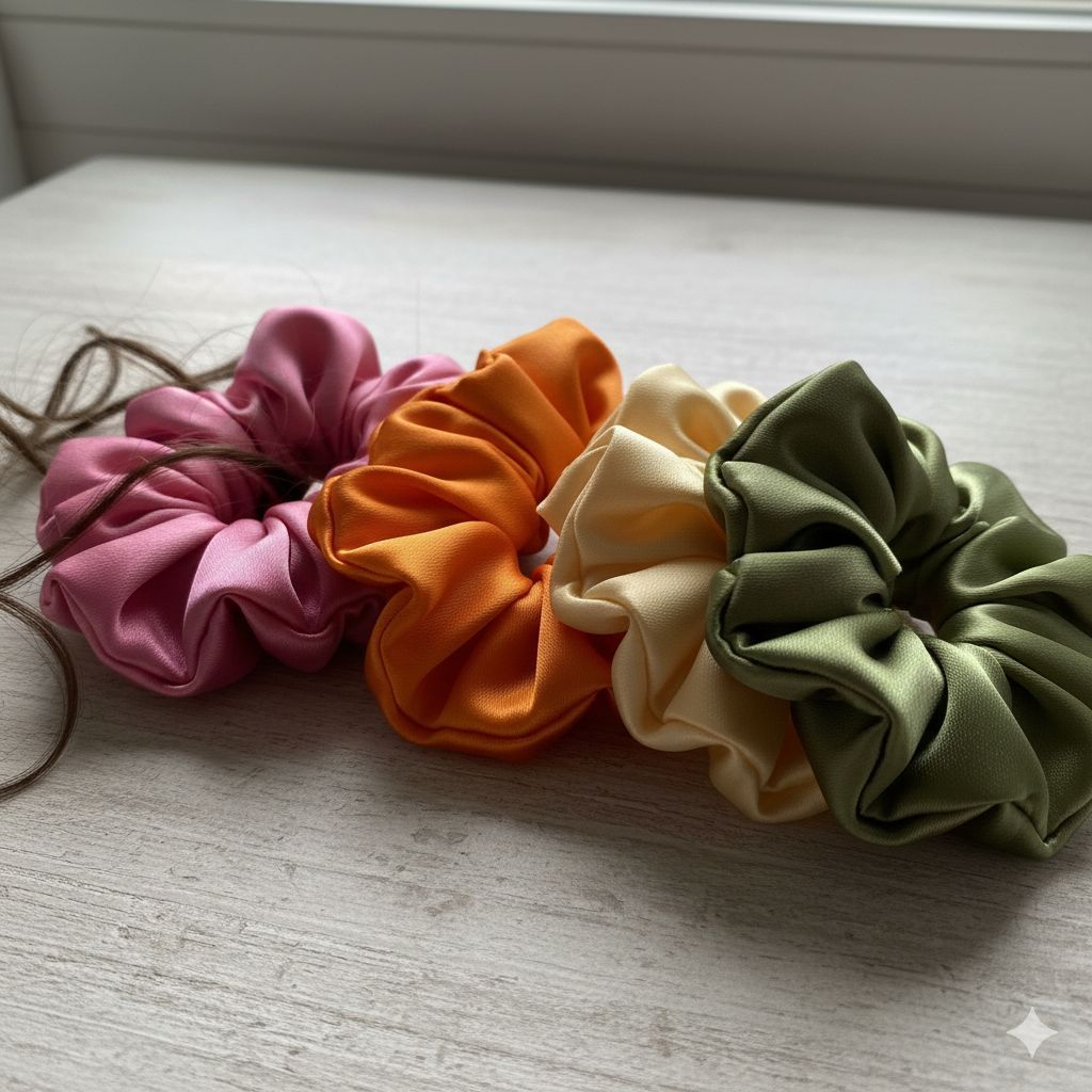 Kit Scrunchies de Cetim: Brilho, Cor e Cuidado