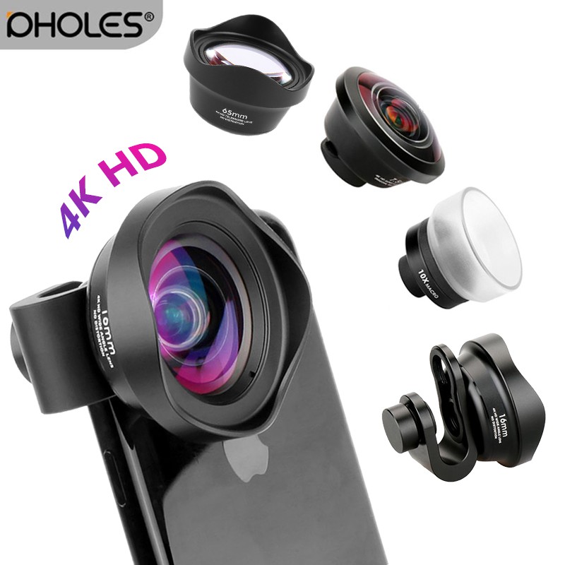 PHOLES Grande Angular Macro Fisheye Lente Câmera Celular 4K HD Lentes Para Smartphone
