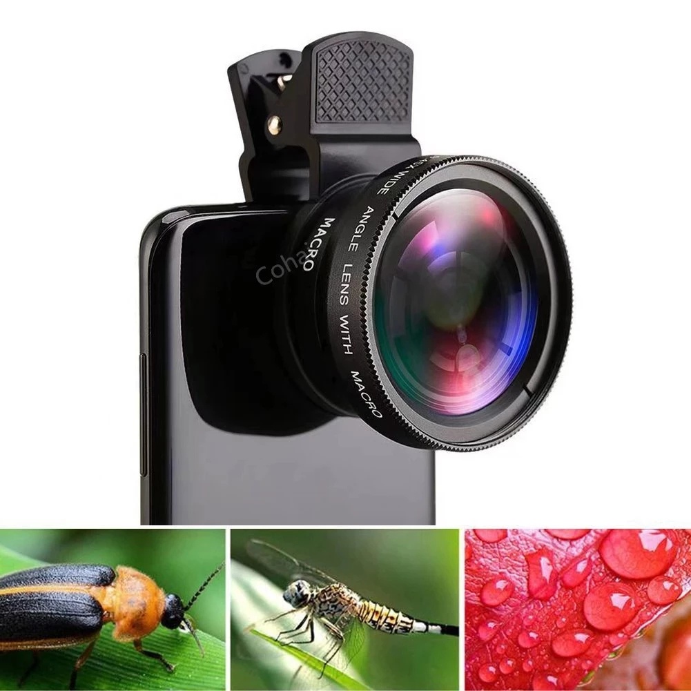 Lente Da Câmera Do Telefone Móvel 37MM 0.45X 49UV Grande Angular Super Macro Telephoto Fisheye Preto Clipe Universal Para Telefones Inteligentes