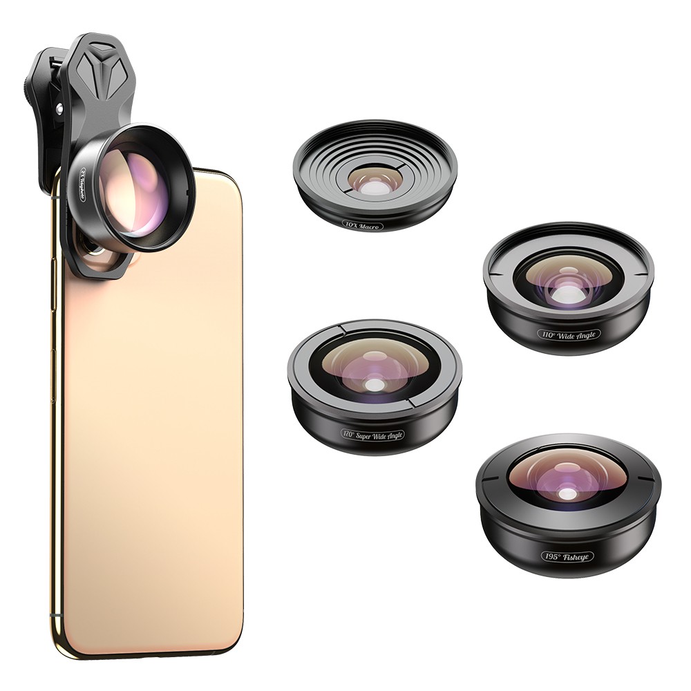 Kit de Lentes para Celular Apexel - Wide / Superwide / Macro / Telefoto / Fisheye