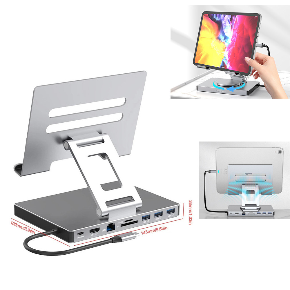 Suporte 9 Em 1 Hub Usb C Docking Station Hdmi 4k  Total de alumínio iPad Suporte de mesa