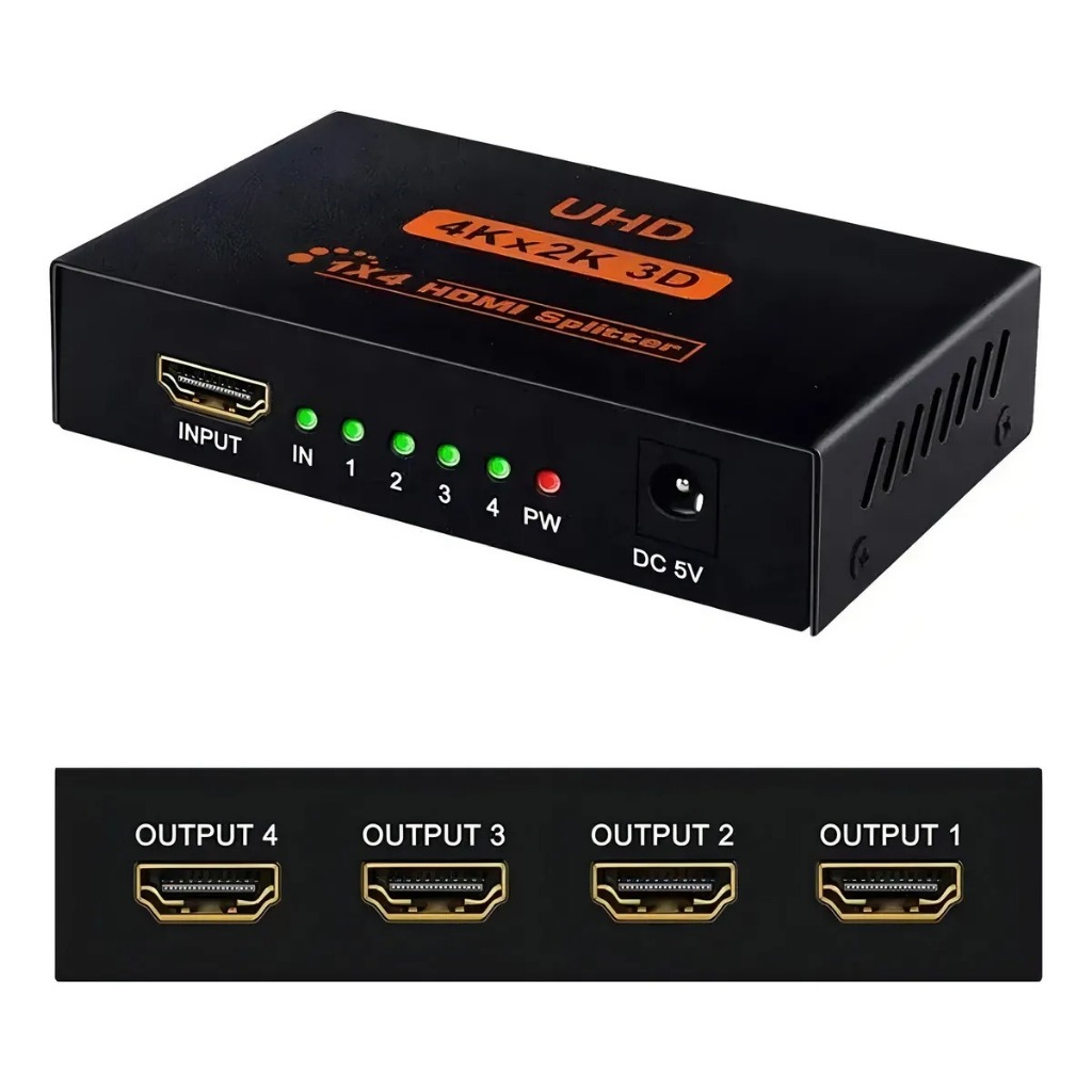 Splitter Distribuidor Divisor Hdmi 4k 1X2 E 1x4 3840p Repetidor De Sinal Para Telas Monitores E Projetores