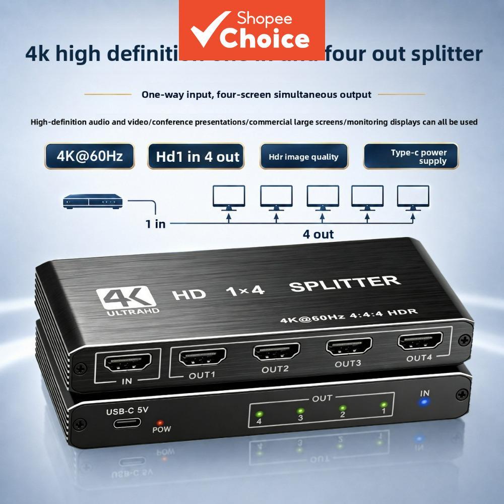 Divisor HDMI 4K 60Hz 1x4 Distribuidor de Sinal HDMI 1 em 4 Saída HDR 4:4:4 para Reunião de Escritório, Exposição de Loja