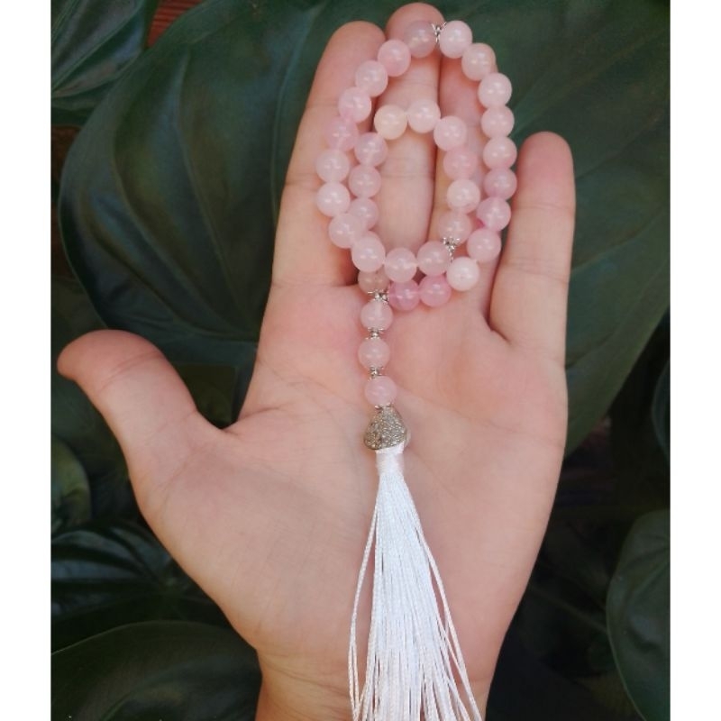 Rosário Islâmico Masbaha Tasbih 33 Contas em Quartzo Rosa Natural