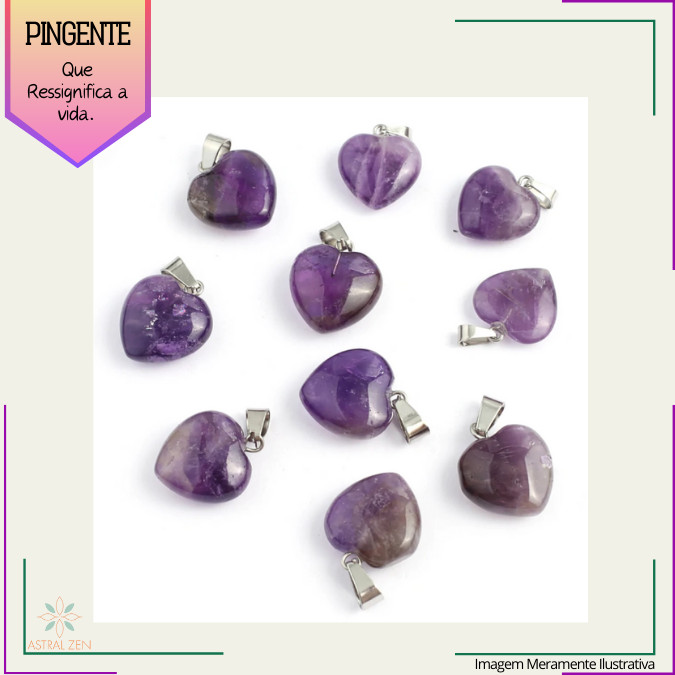 Pingente de Coração em Pedra Natural Ametista - Quartzo Rosa - Sodalita - Amor, Proteção e Energia Positiva