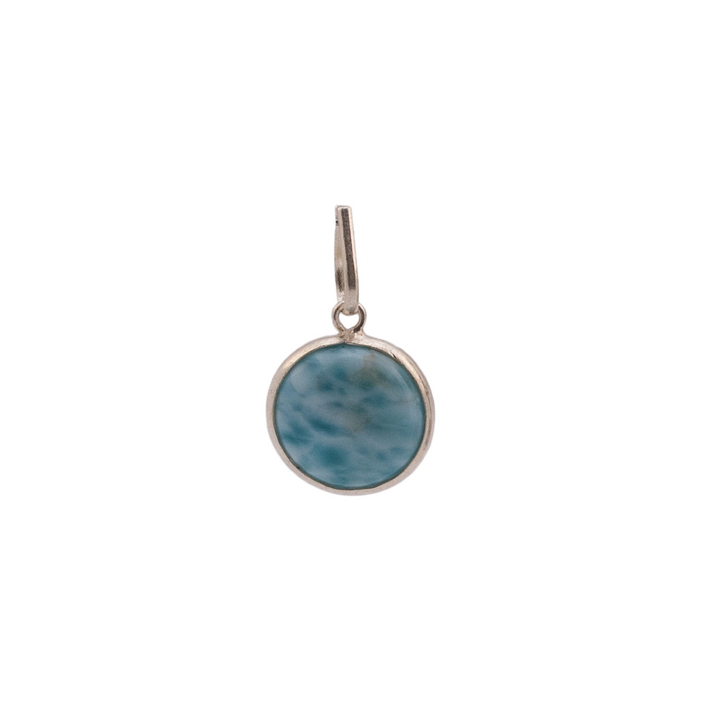 Pingente Prata 925 Larimar Redondo Lapidado Legítimo Natural