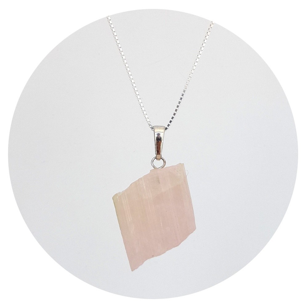 Pingente Prata 925 Quartzo Rosa Bruto - Natural e Legítimo