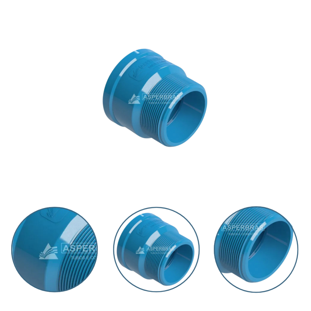 Adaptador Curto Pvc Azul Para Tubo Soldavel Com Rosca Externa Irrigação 50 x 1 1/2