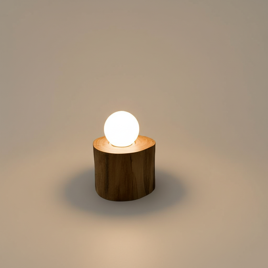 Luminária de Mesa Estilo Retrô com Base de Madeira