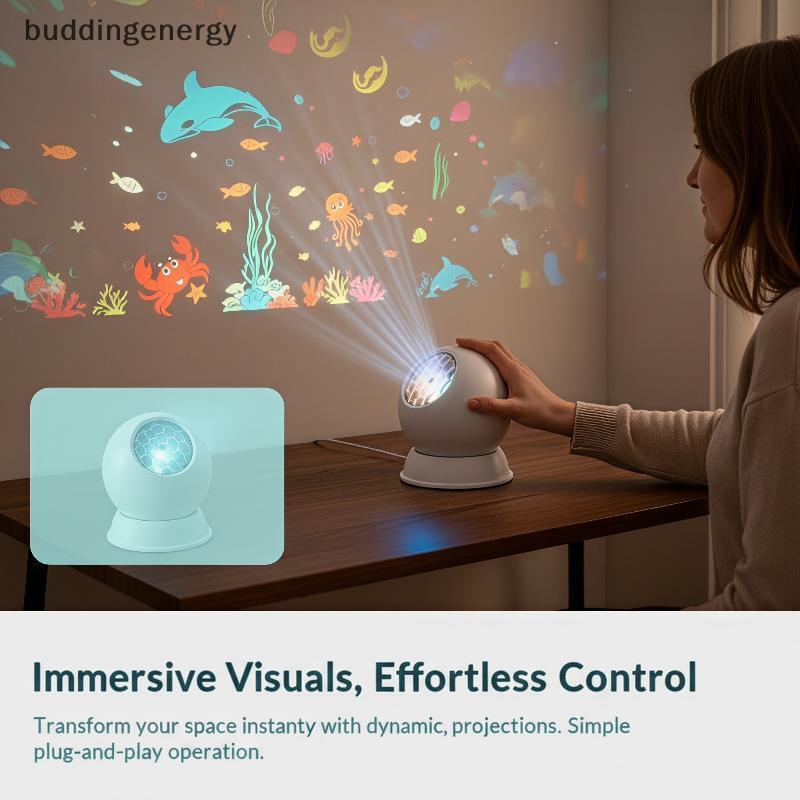 { BUDDI } LED Ocean Projector Night Light 360 Rotating Dynamic Ambient Lamp Regulável USB Powered Para Quarto Decoração