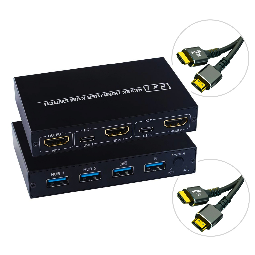 Hub USB Chaveador Switch Kvm 2 Portas 4k Conecta 2 PC a 1 Monitor Mouse Teclado c/ Cabo HDMI