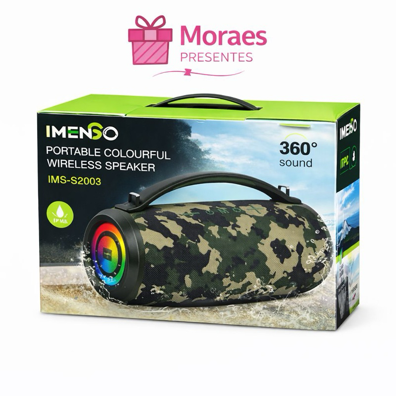 Caixa IMENSO 360° Sound, potente, Bluetooth, IPX5 e LED colorido. Ideal para festas e churrasco 🔥🔊