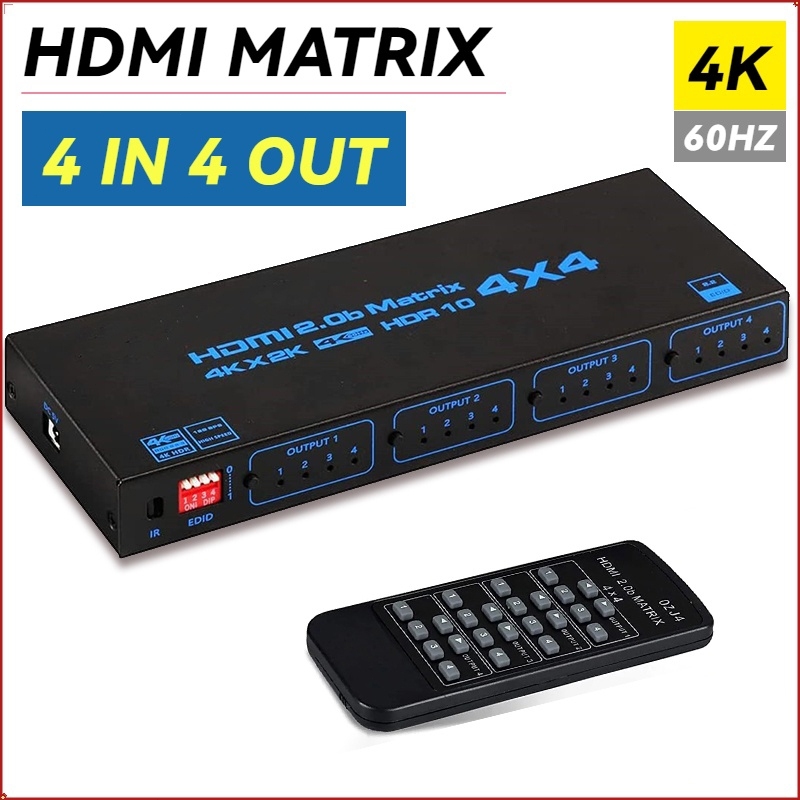 Interruptor Matriz HDMI 4K 60Hz 4 Em 4 Saídas 2.0 Switcher Divisor Seletor 4x4 Suporte EDID HDR10 HDCP2.2 Para PC Loptop