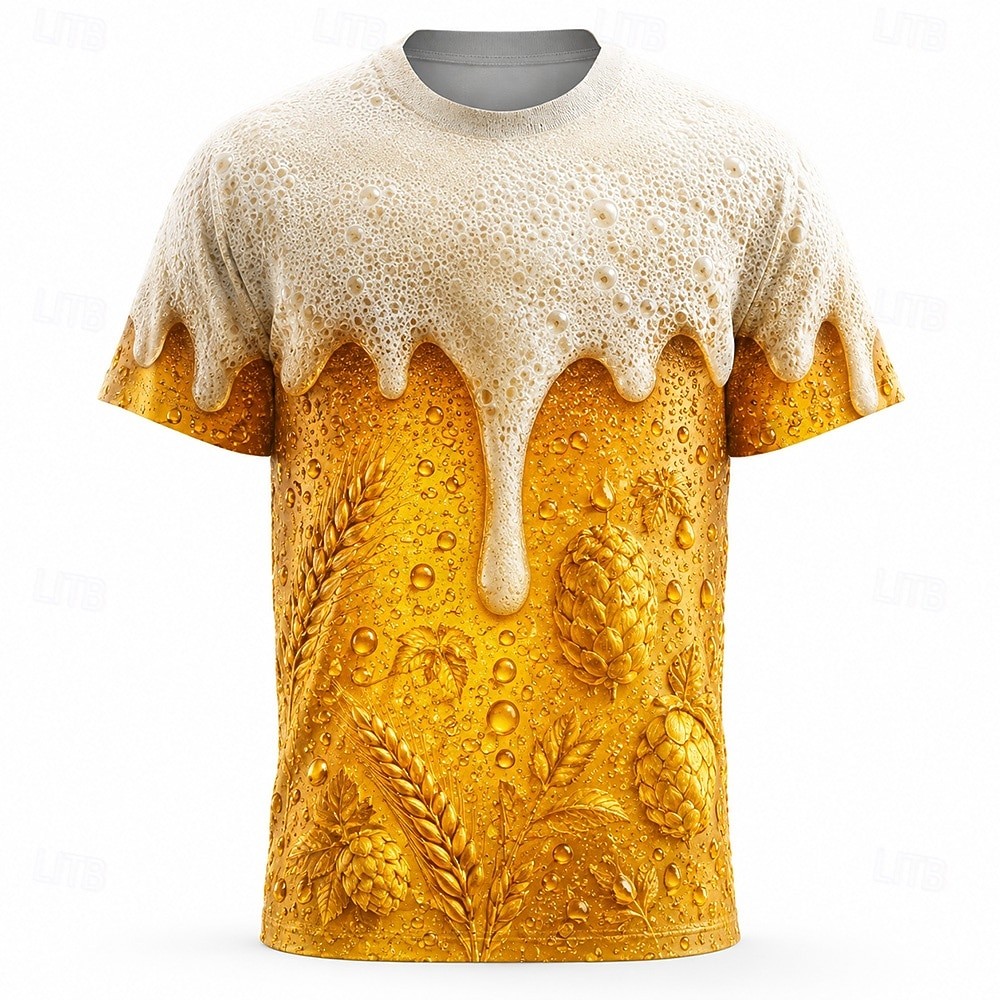 Camiseta Masculina Beer Hop Wheat 3D Art Graphic Manga Curta Para Festa