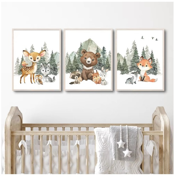 Quadros decorativos Animal Baby Room  Floresta Animais  Jardim de Infância (3 peças)