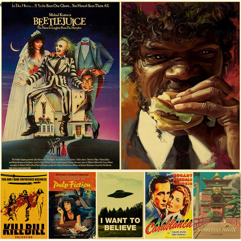 Pôsteres De Filmes Clássicos Kill Bill/Fight Club/The BeetleJuice/Pulp Fiction Poster Papel Kraft Vintage Room Cafe Deco