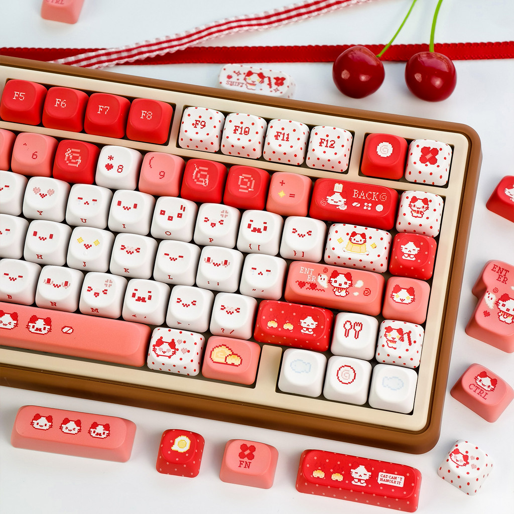 MAIMOOO Mashumaro‌ Cat Keycap MOA Profile 120 Teclas PBT Sublimação De Tinta Aula F75 Galaxy 100 Cartoon Pixel Kaomoji K