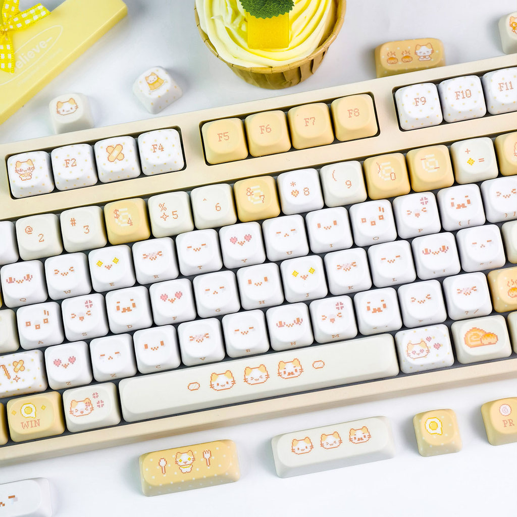 MAIMOOO Mashumaro‌ Cat Keycap MOA Profile 120 Teclas PBT Sublimação De Tinta Aula F75 Galaxy 100 Cartoon Pixel Kaomoji K