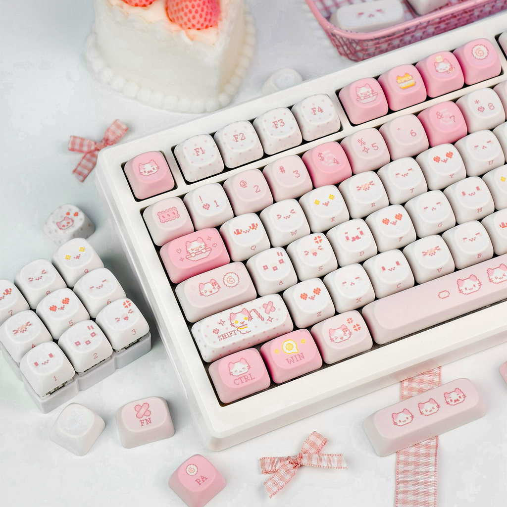 MAIMOOO Mashumaro‌ Cat Keycap MOA Profile 120 Teclas PBT Sublimação De Tinta Aula F75 Galaxy 100 Cartoon Pixel Kaomoji K