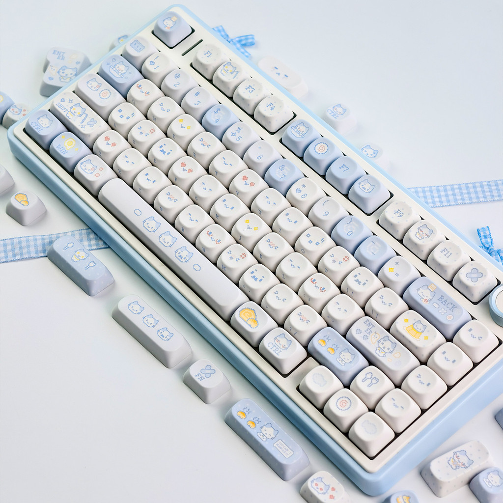 MAIMOOO Mashumaro‌ Cat Keycap MOA Profile 120 Teclas PBT Sublimação De Tinta Aula F75 Galaxy 100 Cartoon Pixel Kaomoji K