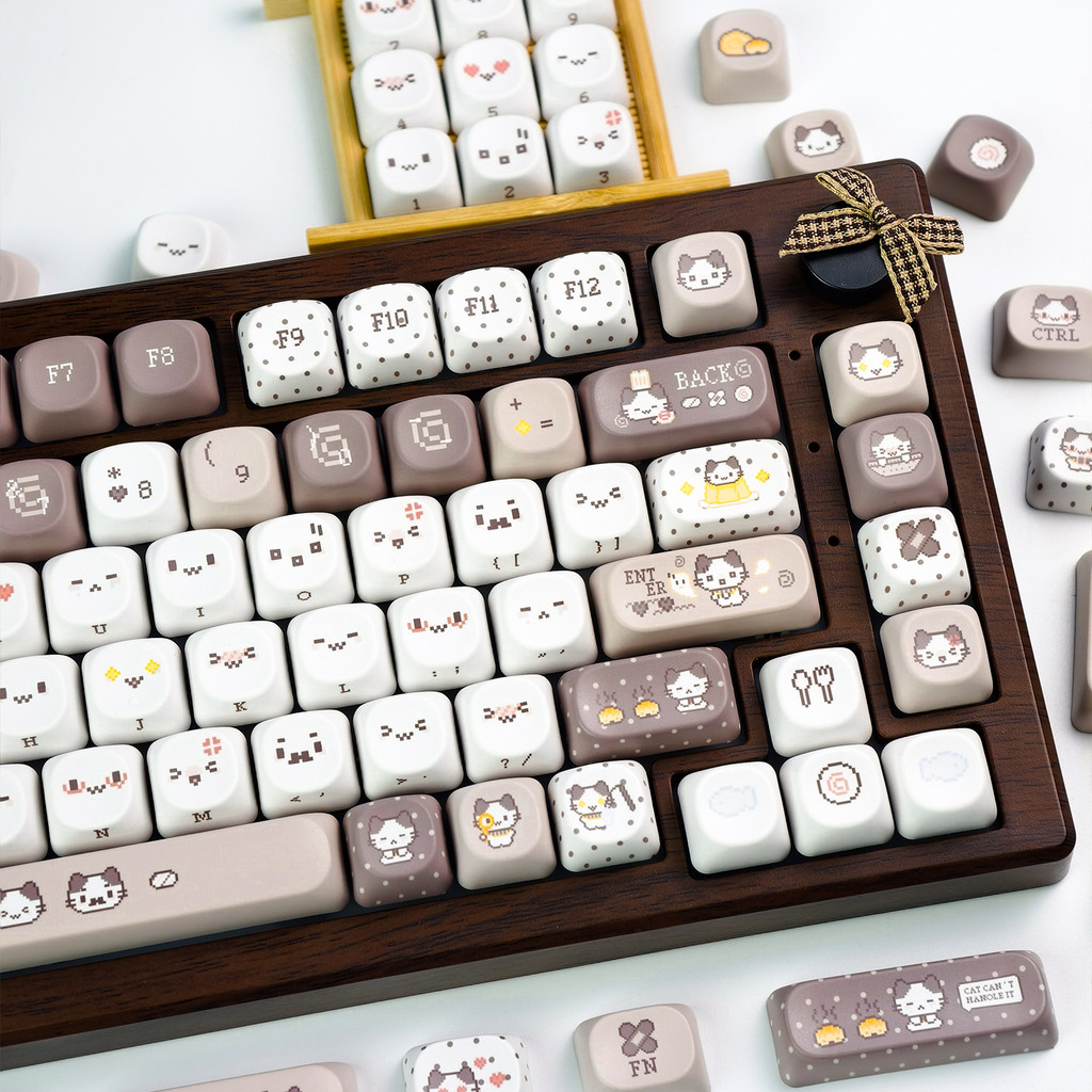 MAIMOOO Mashumaro‌ Cat Keycap MOA Profile 120 Teclas PBT Sublimação De Tinta Aula F75 Galaxy 100 Cartoon Pixel Kaomoji K