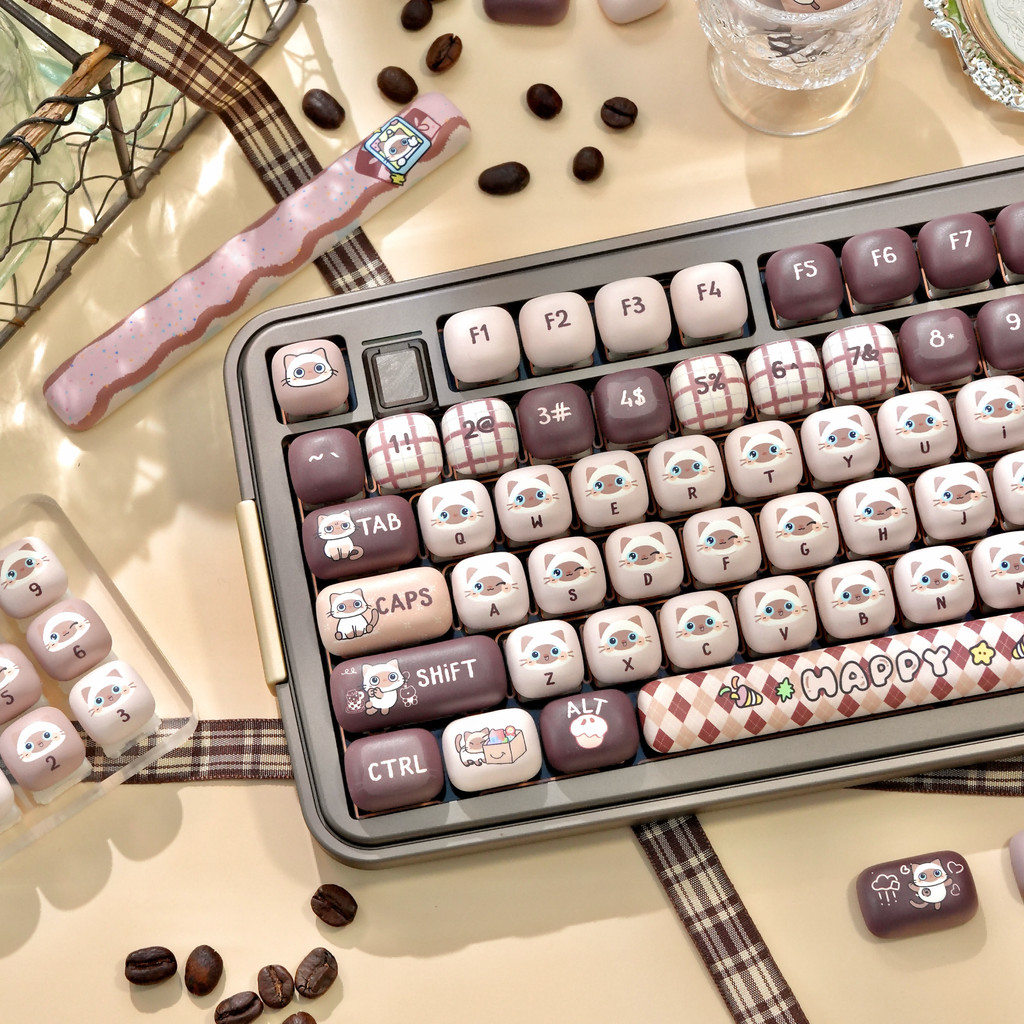 Maorbeng Siamese Cat Keycap MOG Profile 130 Teclas PBT Sublimação De Tinta De Cinco Lados Aula F75 F99 RK100 Cartoon Rou