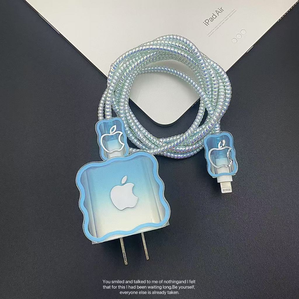 WEZFY 17FC  Capa protetora para carregador de iPhone em degradê azul, compatível com cabos de dados 11/12/13/14/15/16