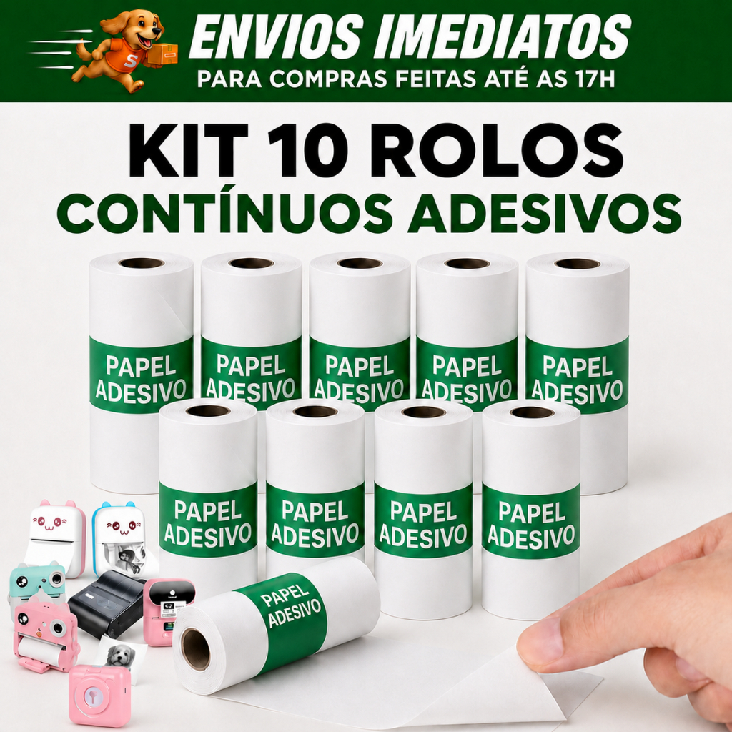 Kit 10 Rolos Bobina Etiqueta Continua Térmica Adesiva 57x30mm Branco Mini Impressora Portátil Camera Resistente a água