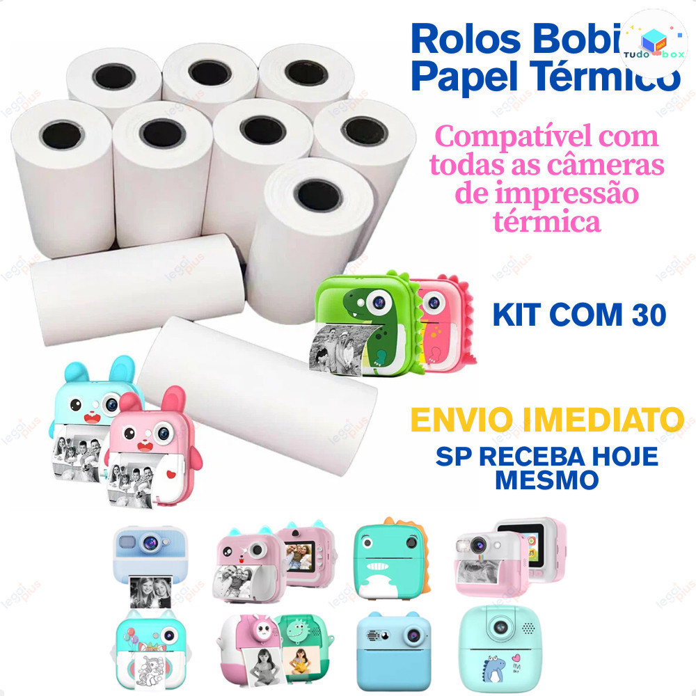 Kit 30 Bobina Térmica Rolo De Papel Branco Refil Para Mini Impressora Portátil e Câmera Instantânea