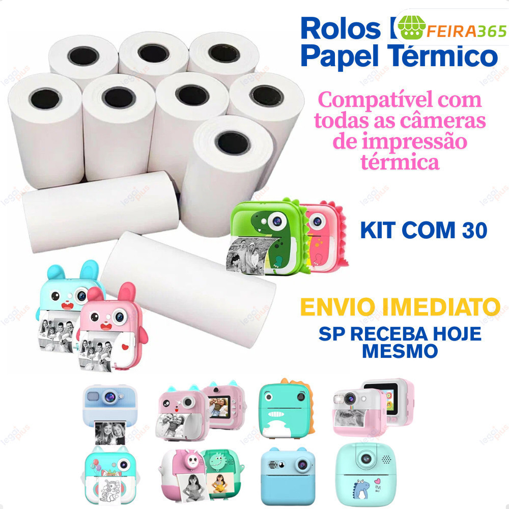 Kit 30 Bobina Térmica Rolo De Papel Branco Refil Para Mini Impressora Portátil e Câmera Instantânea