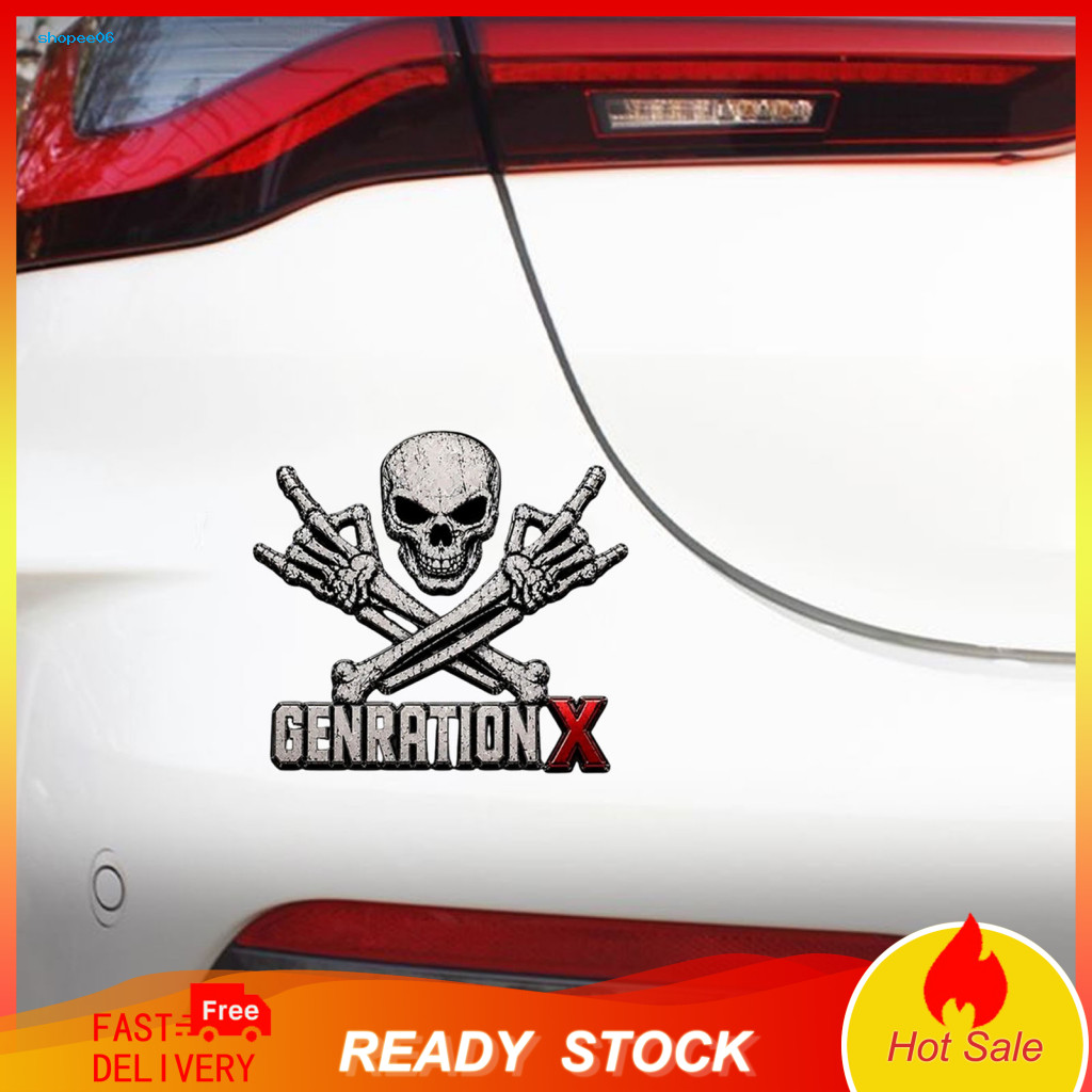 Unique Car Accessory Metal Emblem Rustic Skull Generation X Rock Badge with Letter Retro Decal for Suv Truck Motorcycle