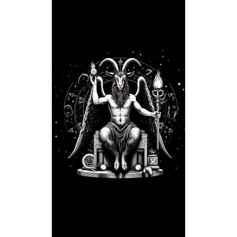 Quadro Decorativo Belzebu Baphomedt Preto e Branco