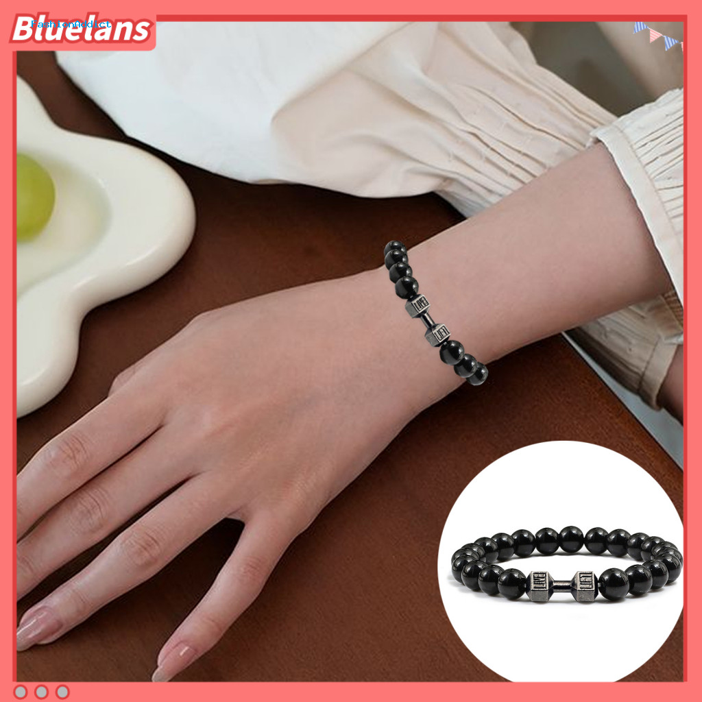 Natural Stone Bracelet Barbell Charm Ethnic Style Beaded for Women Colorful Faux Turquoise Round Beads Healing Energy Fa