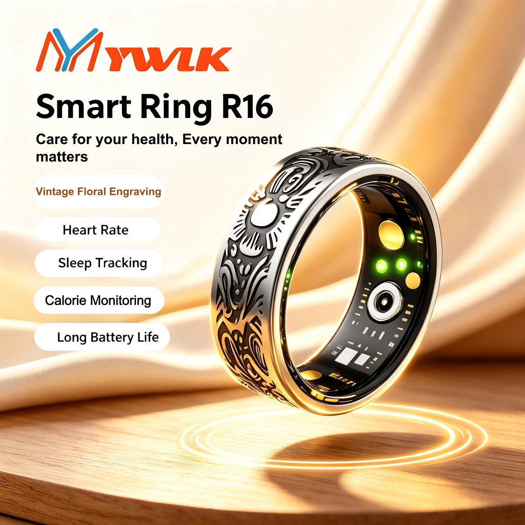 Anel Inteligente MYWLK R16 Vintage Gravação Floral Monitor Cardíaco Sono IP68 Smart Ring 2.7g Leve