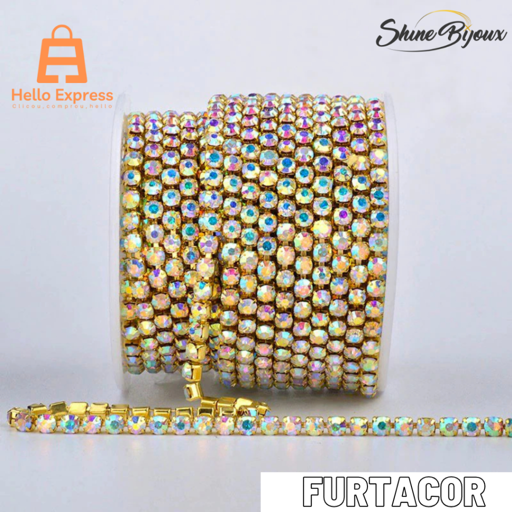 Strass em Metro SS12 Dourado Furta-cor 100 metros excelente qualidade banho e pedra
