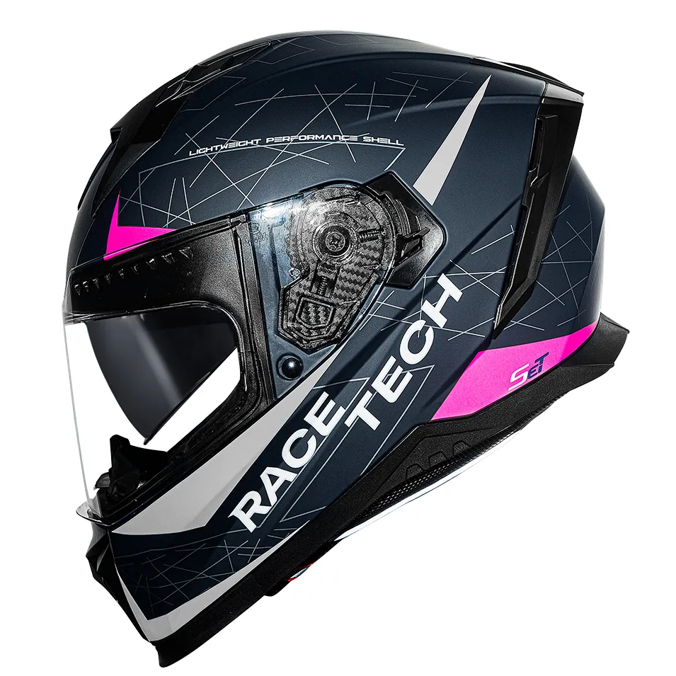 Capacete Moto Race Tech Volt Set Azul Rosa Fosco Com Viseira Solar Interna