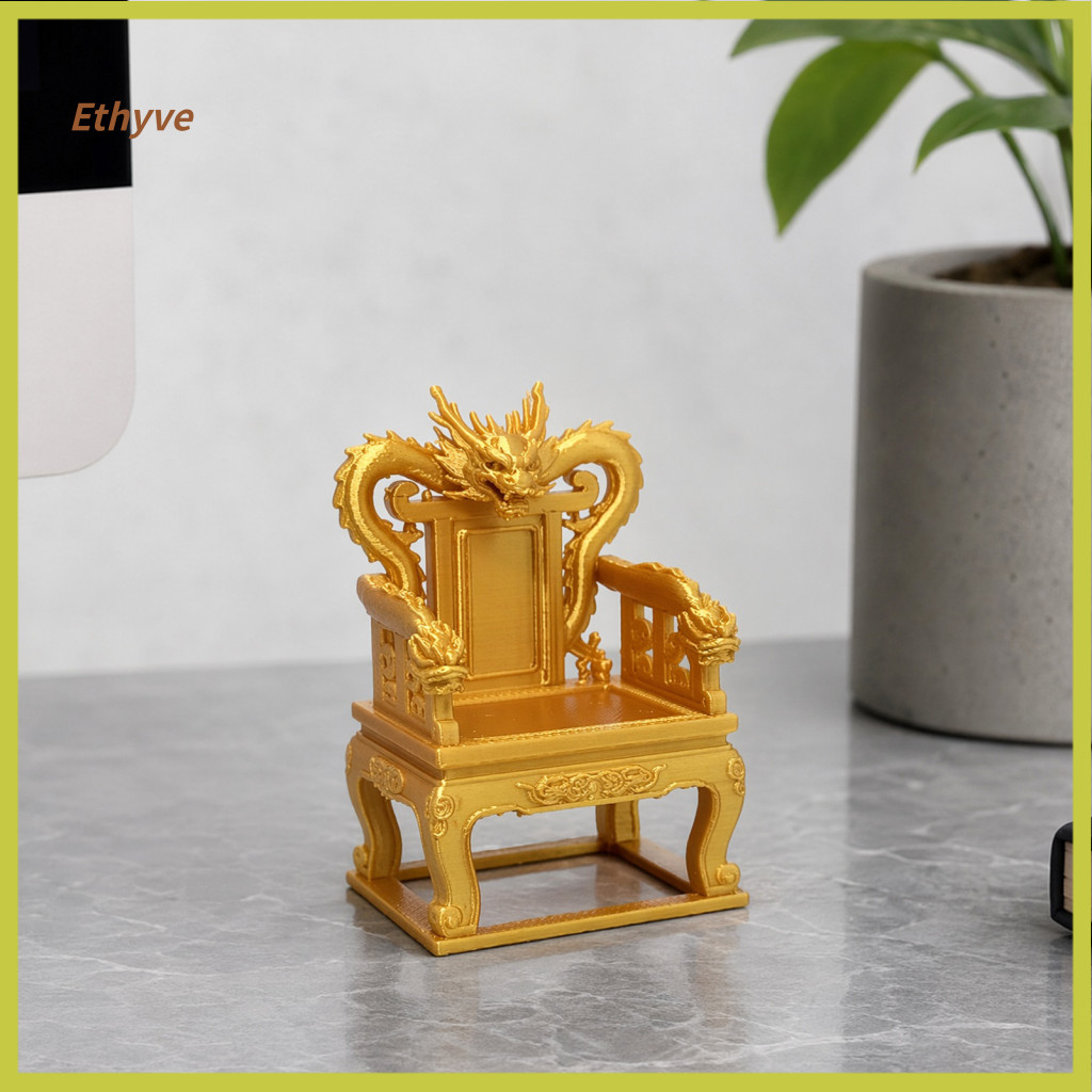 Mini Desktop Decoration Key Storage Ornament 3d Printed Dragon Throne Miniature – Gold Carved Emperor Chair Figurine C