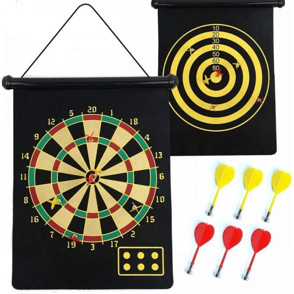 Jogo De Dardos Magnético Profissional Tiro Ao Alvo Dupla Face Dobrável 38x45