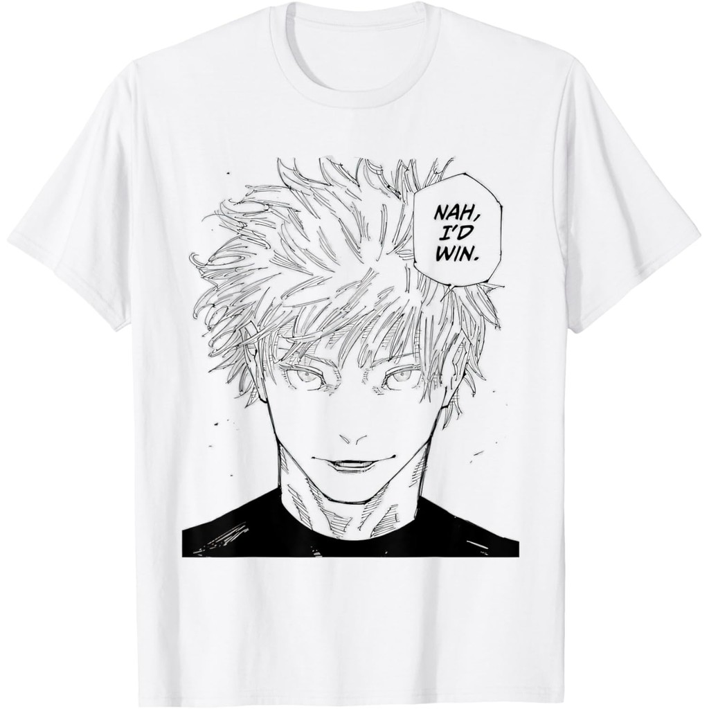 Camiseta Unissex Oversized Plus Size Feminina Masculina Funny Anime Meme Nah I'd Win Reference Gojo T-Shirt
