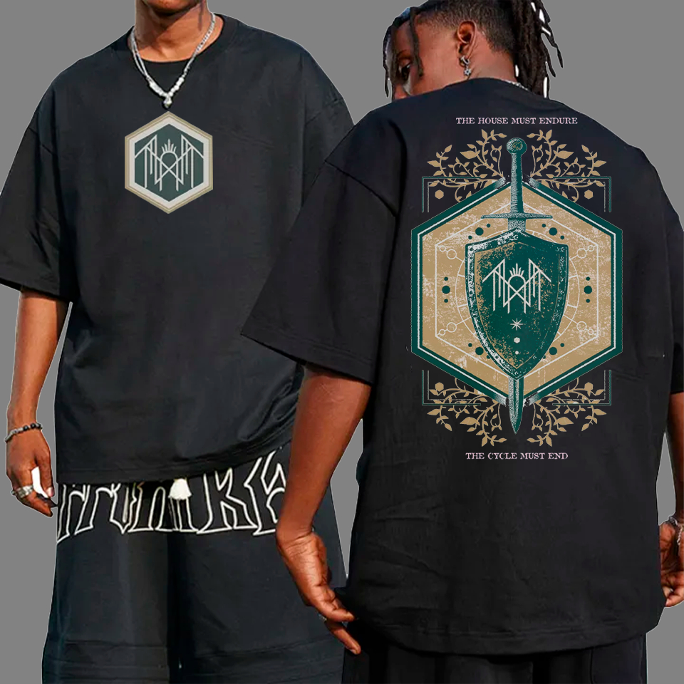 Camiseta Básica e Oversized Unissex Algodão Banda Rock Sleep Token Escudo Arcadia Reference Espada