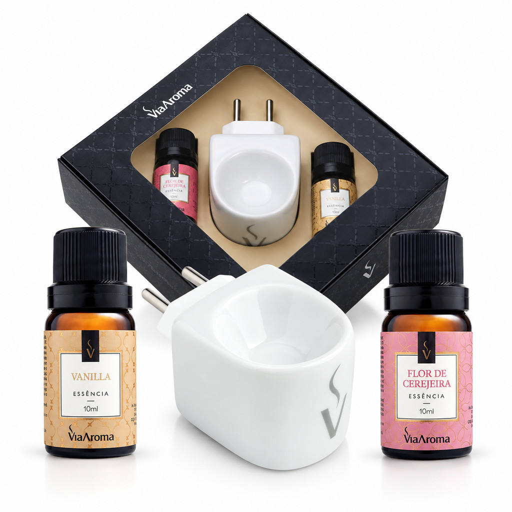 Kit Difusor Aromatizador Elétrico Standard Via Aroma Com Essência Difusor Aromaterapia