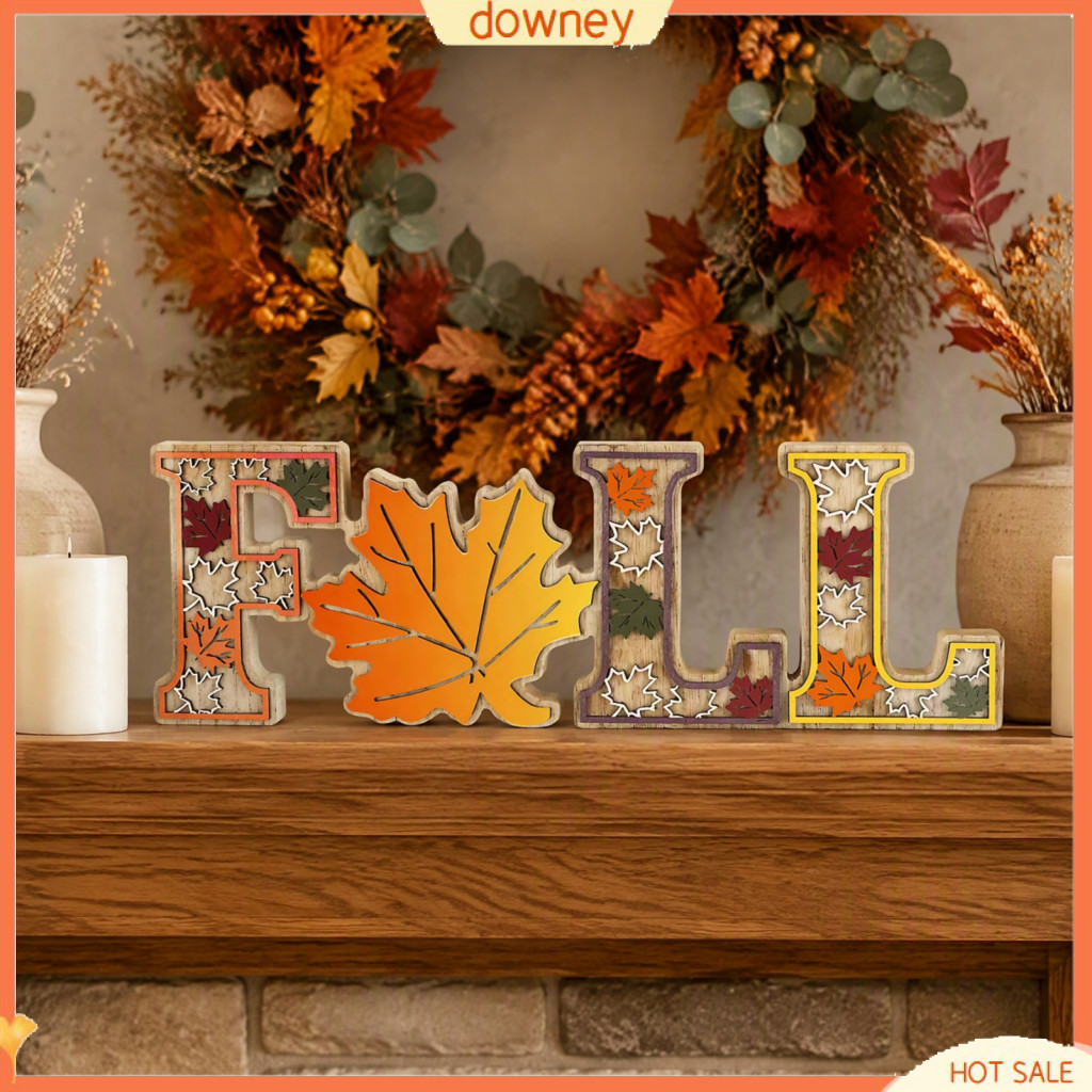 4pcs Fall Wooden Tabletop Signs Autumn Maple Leaf Decorations Rustic Harvest Home Decor for Tiered Tray Fireplace Dining
