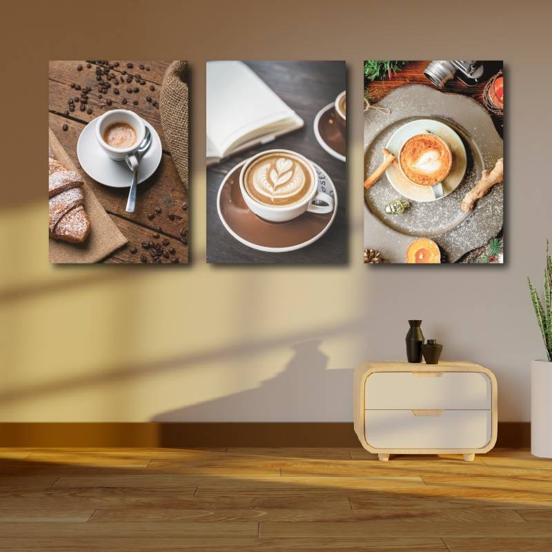 Modern Coffee Canvas Wall Art, Latte Cup and Coffee Bean Poster for Cafe Kitchen Dining Room Decor