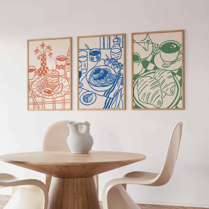 Colorful Kitchen Bar Cart Poster Retro Dining Posters Scandi Wall Decor