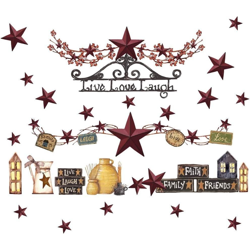 SUPERDANT Country Style Wall Sticker Barn Star Wall Decals Peel and Stick Vinyl Art Decal Home Decor for Kitchen Dining