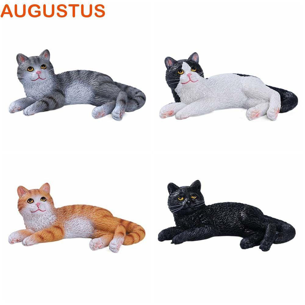 Ornamento De Gato AUGUSTUS , Modelo De Simulação De Desenho Animado Gatinho Preto E Branco , Estátua Deitado Em Miniatur