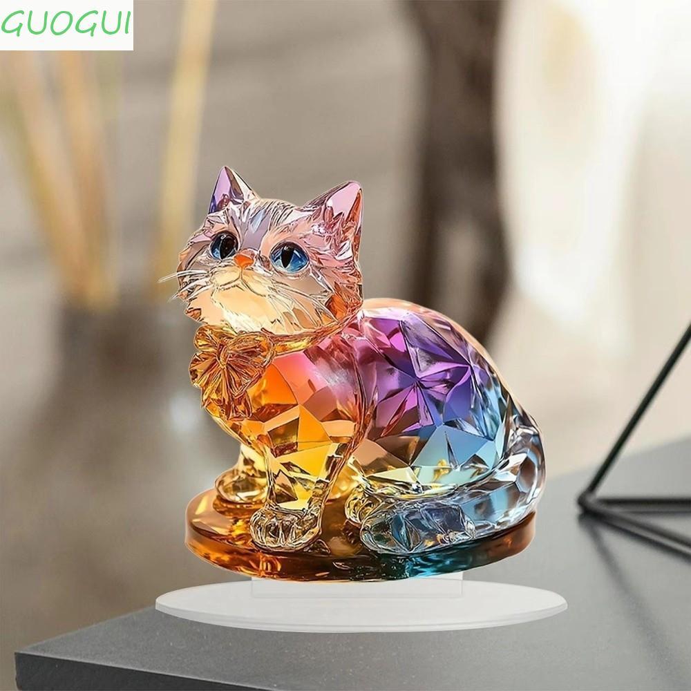 Escultura De Gato GUOGUI 2D , Ornamento 2D Colorido Acrílico , Brinquedo De Figura De Gatinho 2D Feito À Mão Em Miniatur