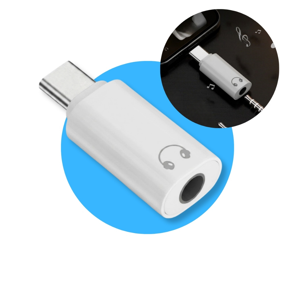 Adaptador USB-C Macho para Fone P2 3,5 mm Fêmea Conversor de Áudio Tipo C Branco